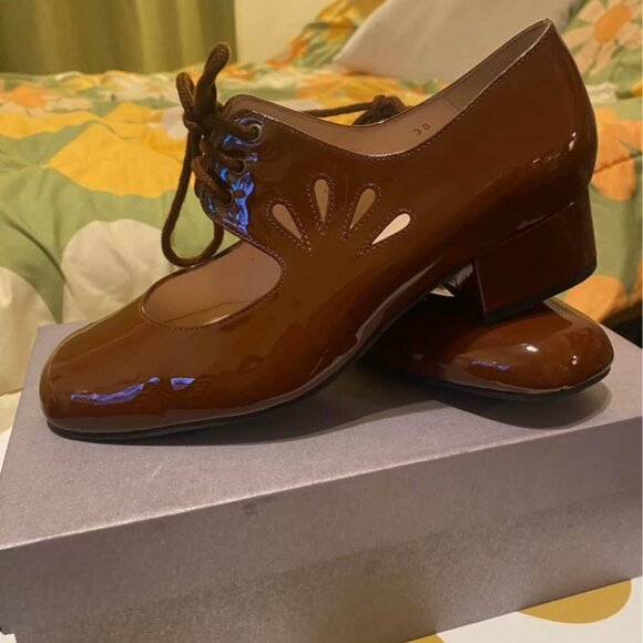Brown Maryjane Retro Mod Kitten Heel Patent Leather - Picture 5 of 5